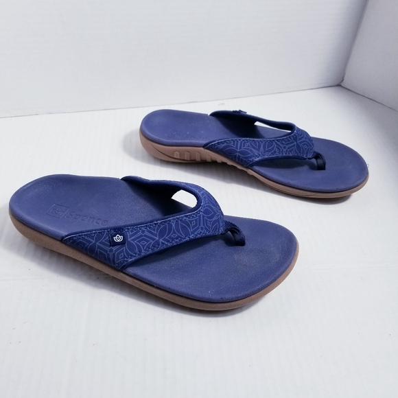 SPENCO WOMEN'S BLUE AND BROWN FLIP FLOPS SIZE 6 - Picture 1 of 8